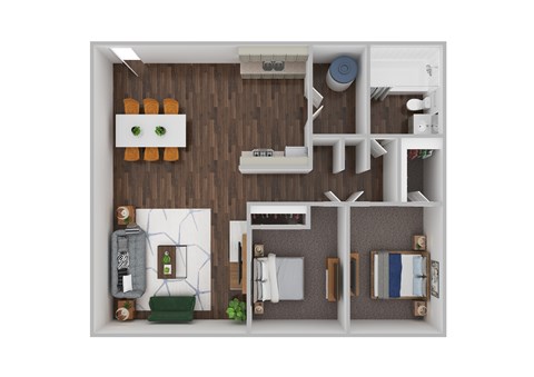 Floor plan for 2 beds, 1 bath, 757 sqft